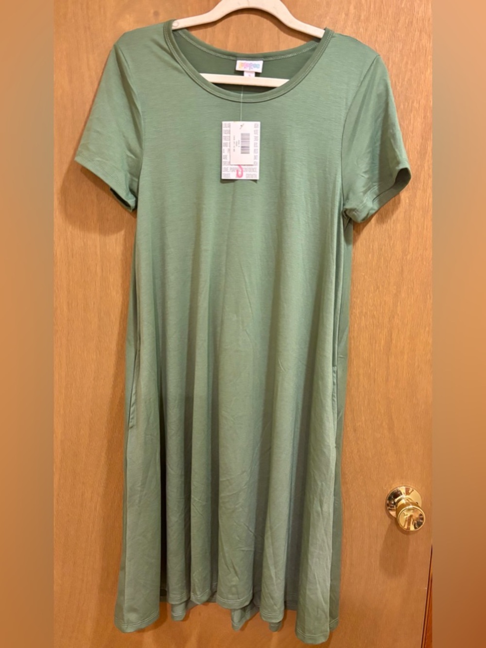 NWT LuLaRoe Jessie Swing Dress Sage Green Short Sleeve Pockets Small Oversized